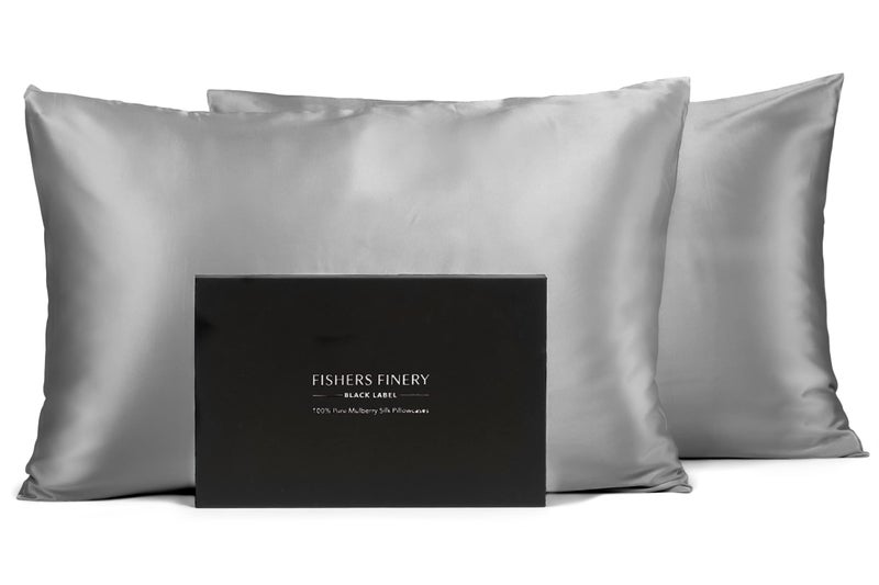 Fishers Finery 30mm 100% Pure Mulberry Silk Pillowcase Set, Quality Tested (Silver, Queen, 2 Pack) - Image 1